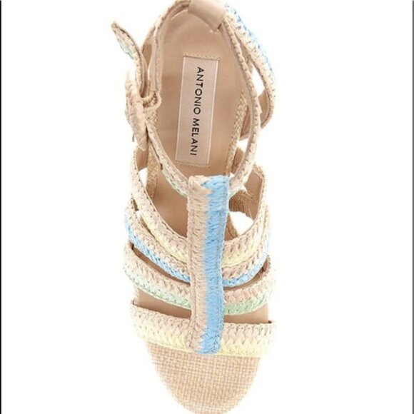 NEW Antonio Melani Gwindolin Raffia T-Strap Dress Block Heeled Sandals Sz. 7 - Picture 3 of 3